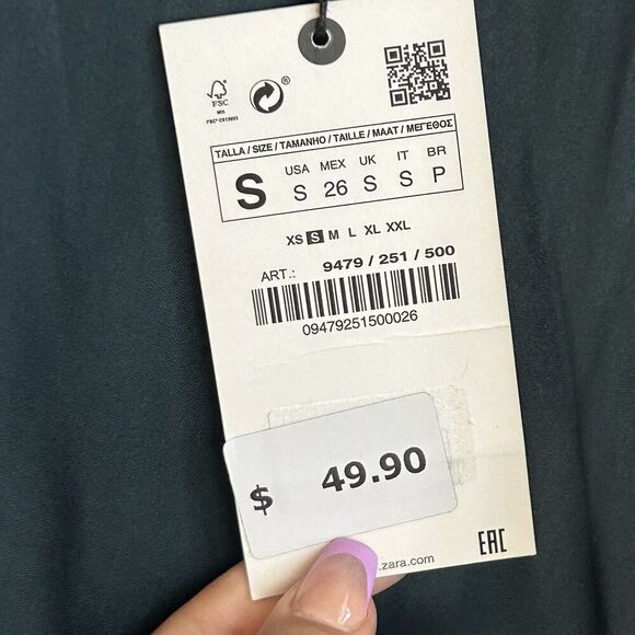 Zara Emerald Green Silky Satin Cowl Neck Midi Slip Camisole Dress Size Small NEW - Picture 8 of 8